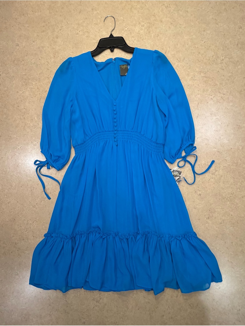 Vivid Blue V-Neck Dress with Smocked Waist